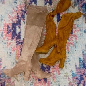 Thigh high boots chunk heel